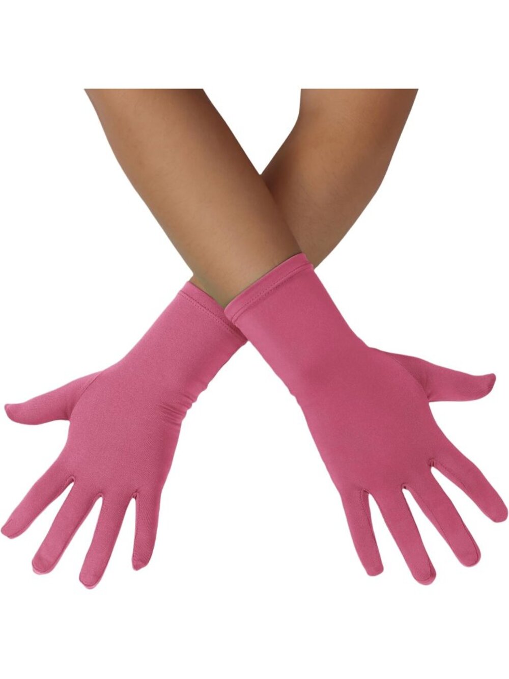 Men's and Women's Hot Pink Length Spandex Stretch Halloween Wedding Prom Gloves